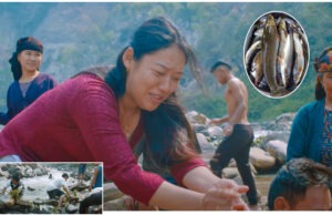 चेपे खोलामा दुवाली थुनेर माछा मार्दै आशिष र लक्ष्मी (भिडियो)